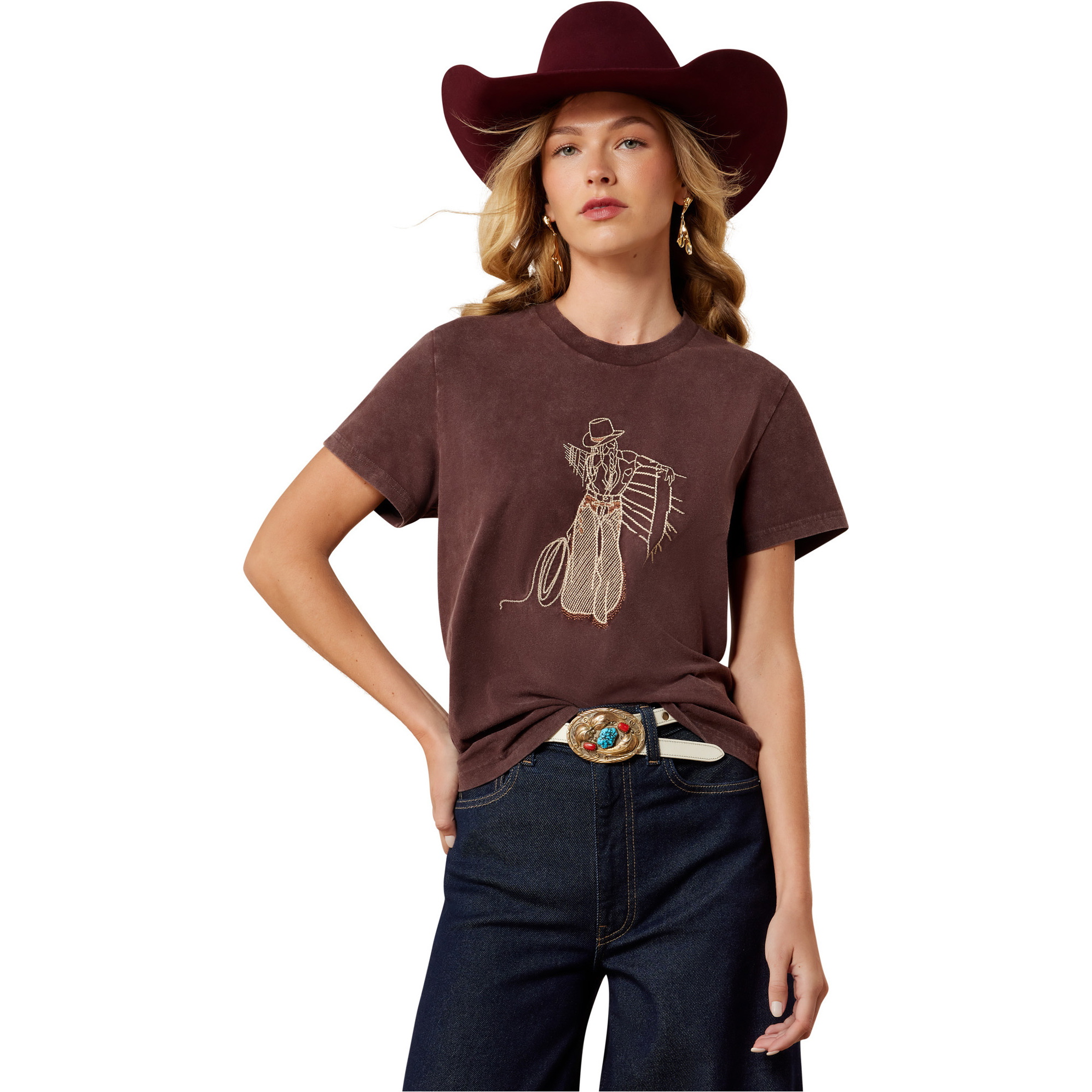 2026 Ariat Womens Rebel With A Cause T-Shirt 10079672 - Chocolate Plum